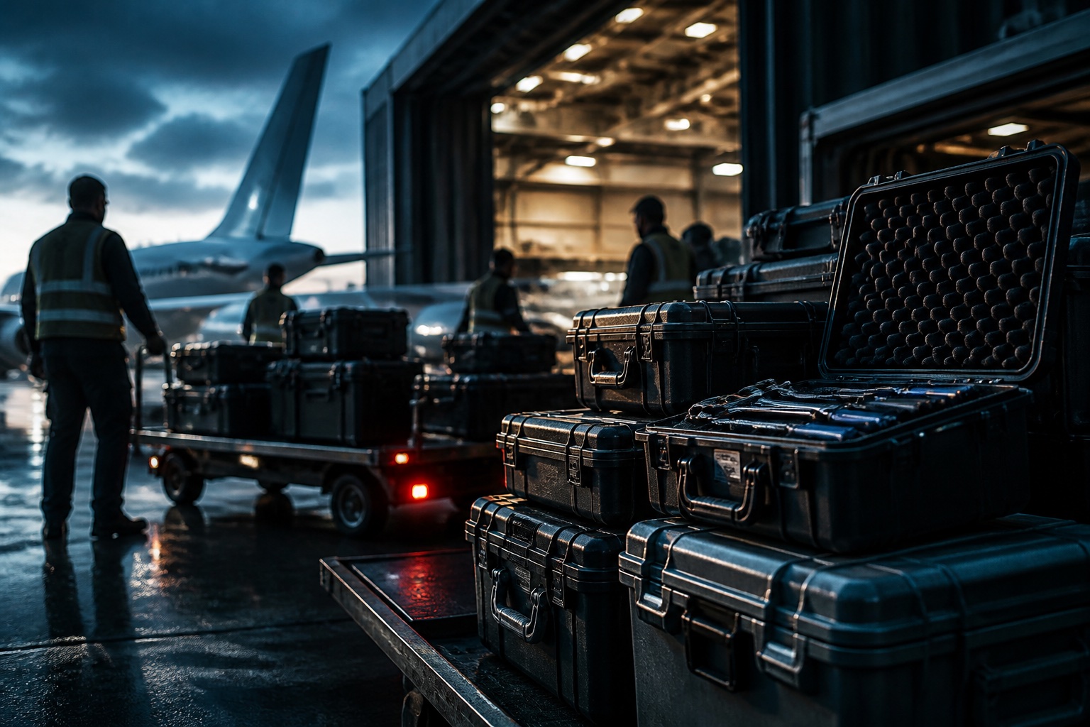 Priority AOG tooling logistics cases in a hangar